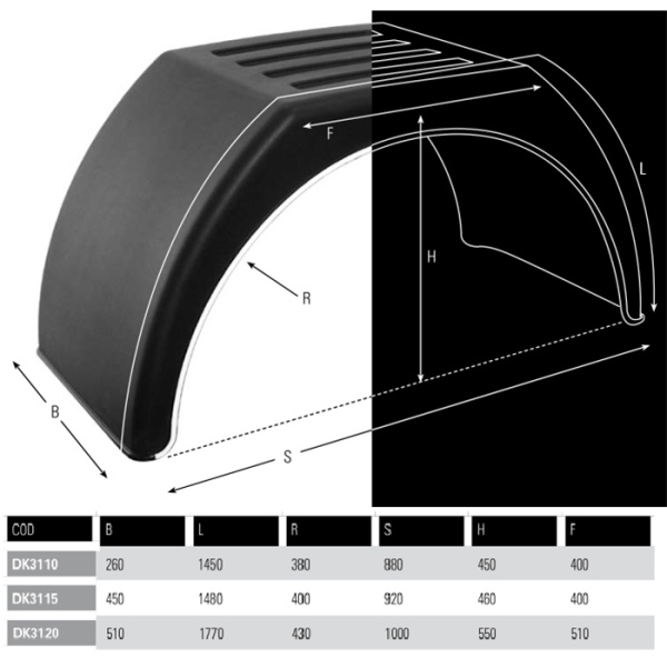 Крыло пластиковое (550х510х1000) DK3120